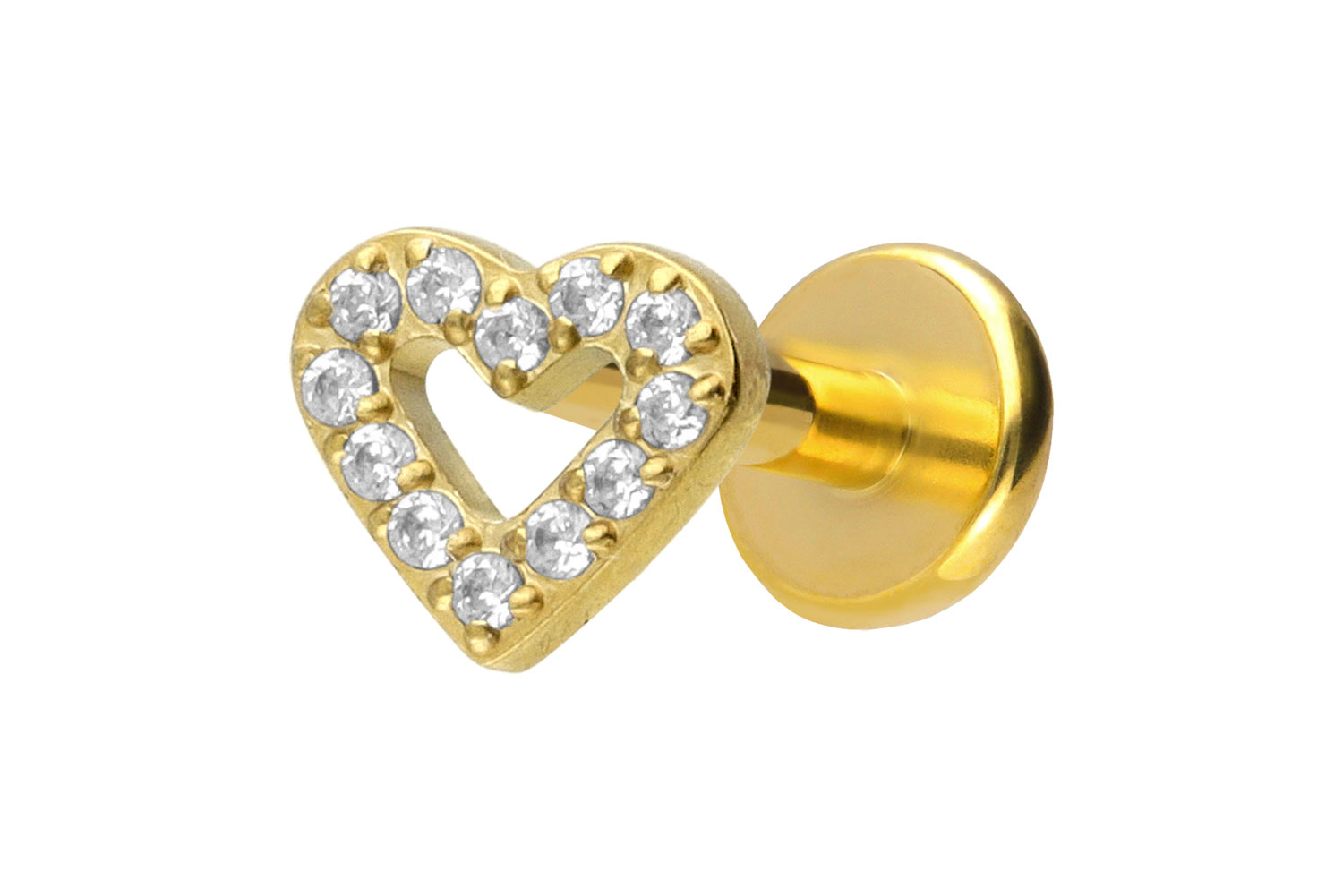 Titan Labret Piercing mit Push Fit KRISTALLHERZ